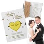 Wyjątkowy prezent na ślub drewniana kartka z kopertą dla pary młodej personalizowana